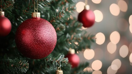 Fototapeta premium Red and Gold Ornaments on a Christmas Tree