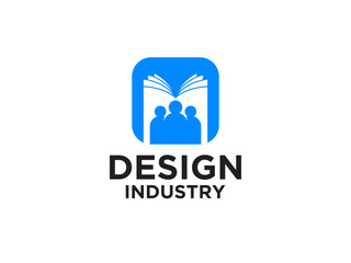 Education Logo. Blue Circle Shape with Negative Space Book Icon inside Combined with Human Icon isolated on White Background. 