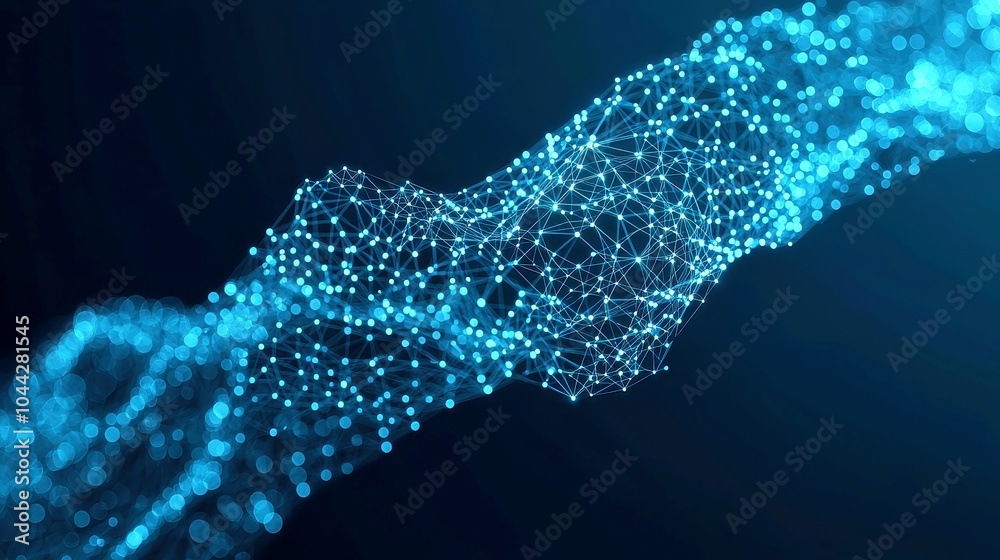 Poster cybersecurity abstract, visual representation of cybersecurity technology featuring polygons, dots, 
