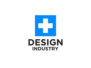 Obraz premium Medical Logo Healthcare Symbol. Blue Cross Sign Negative Space with White Origami isolated on White Background.