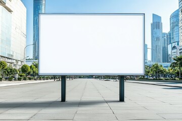 Obraz premium A large white billboard sits in the middle of a city square