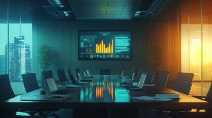 Modern Conference Room with City Skyline