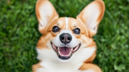 Happy Corgi Rolling in the Grass