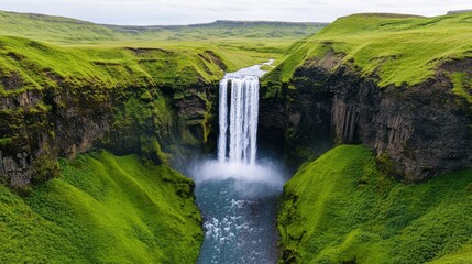 Fototapeta premium Majestic Waterfall Plunging into a Deep Canyon
