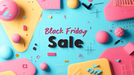 A minimalistic yet engaging Black Friday Sale poster featuring abstract shapes and elements in blue and pink, creating a colorful and modern design perfect for promotional use.