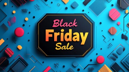 An attractive Black Friday sale image with various geometric shapes and vibrant colors, highlighting the excitement and allure of the annual shopping holiday.