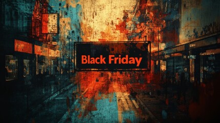 Creative Black Friday sign with vibrant splashes of orange and blue on a textured background promoting a sales event, ideal for retail and e-commerce advertising.