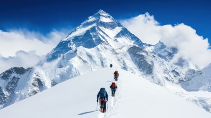 Climbers Ascending Icy Slopes of Everest