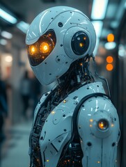 Fototapeta premium Futuristic Android With Glowing Eyes