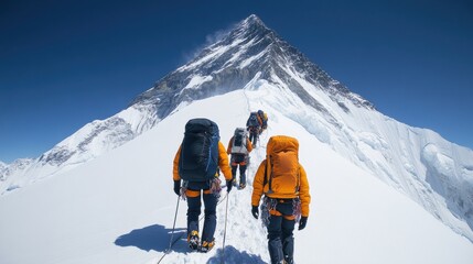 Climbers Ascending the North Face of Mount Everest
