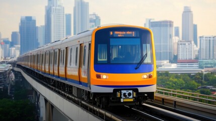 Obraz premium Skytrain Gliding Above Bangkok's Bustling Streets