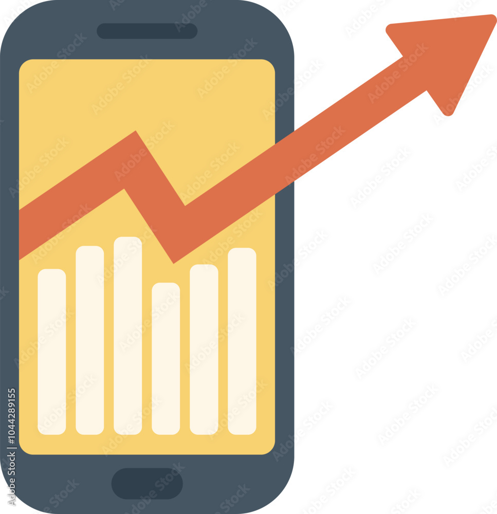 Wall mural mobile phone displaying statistics is showing a positive trend with an upward arrow