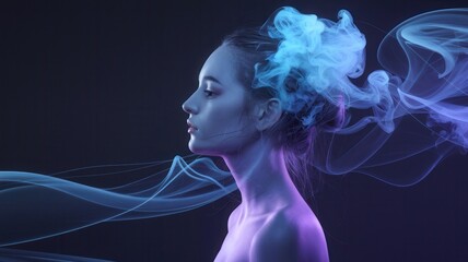 Surreal portrait of woman with cloud-like formation around head