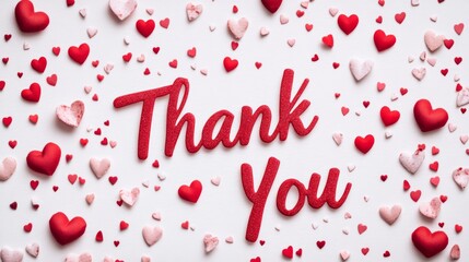 The word "Thank You" in cursive, in red on a white background with hearts