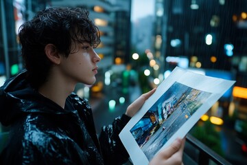 A person holding a faded photo, contemplating the past with a sense of peace, symbolizing the acceptance of time and change