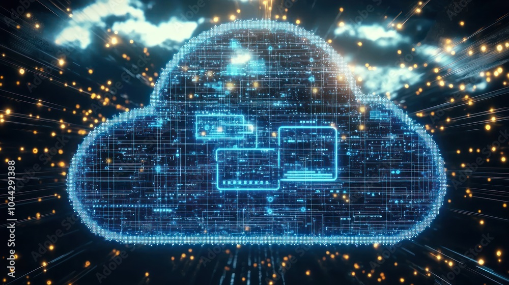 Aufkleber abstract digital cloud with circuitry and lights