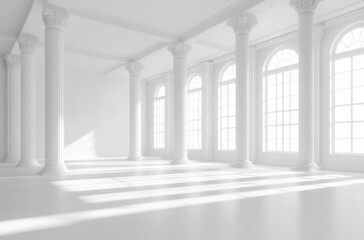 Ultra-Realistic Vector Illustration of a Bright, Empty Room with White Columns and Floor, Designed for a Modern Office Space