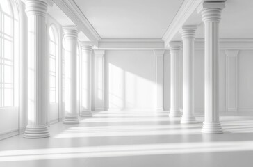 Ultra-Realistic Vector Illustration of a Bright, Empty Room with White Columns and Floor, Designed for a Modern Office Space