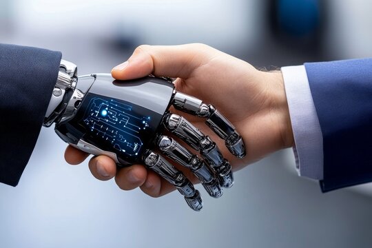 Advanced AI fostering relationships with humans, showing a robot guiding a child in learning, symbolizing the future of nurturing care