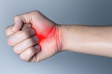 Discomfort signal: persistent pain in the wrist, highlighting challenges of mobility and need for attention to joint health, focusing on discomfort's impact on daily activities and well-being.