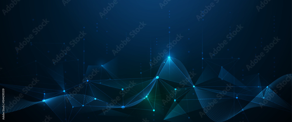 Poster vector digital datum, molecule background. big data, hi tech technology, light line design. illustra
