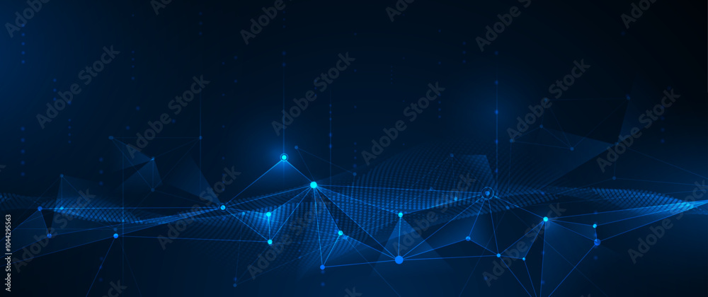 Poster vector digital datum, molecule background. big data, hi tech technology, light line design. illustra