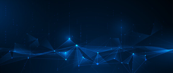 Vector digital datum, molecule background. Big Data, hi tech technology, light line design. Illustration modern network datum system, cyber space, communication internet, futuristic connection concept © nongkran_ch