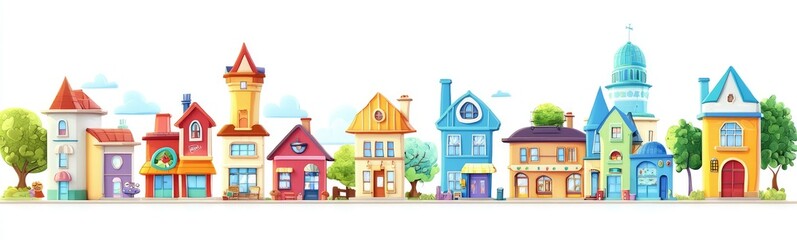 Fototapeta premium Playful Cartoon Town with Colorful Buildings