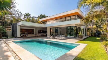 Fototapeta premium Modern Villa with Sleek Architecture and Open Plan Design