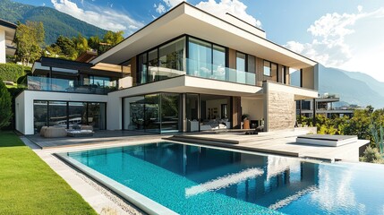 Fototapeta premium Modern Multi-Level Villa with Large Open Spaces