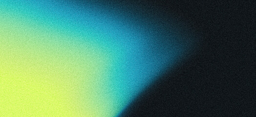 Grainy background, green yellow blue abstract glowing color gradient shape, black backdrop noise texture header poster banner cover wallpaper design