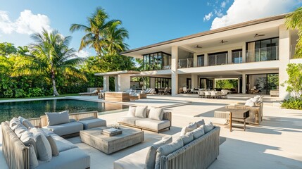 Fototapeta premium Stunning Luxury Villa with Expansive Outdoor Terrace