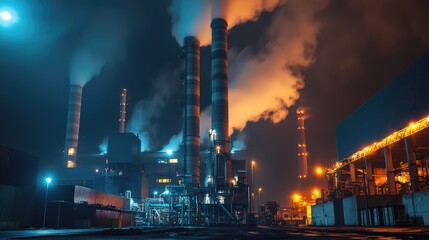 Naklejka premium Energy Power Plant Operation at Night