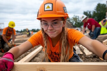 A family helping a neighbor rebuild after a storm, showing the strength of community and kindness in difficult times