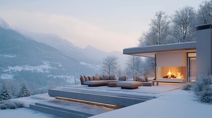 Cozy Modern Villa with Minimalist Decor and Open Fire