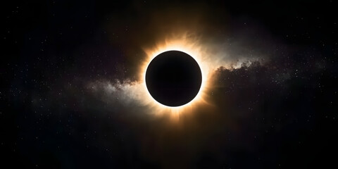 Obraz premium Cosmic background featuring a total solar eclipse with a radiant ring of light