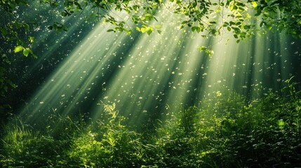 Fototapeta premium Sunbeams Through Forest Canopy