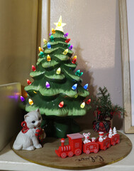 Christmas tree and train decorations