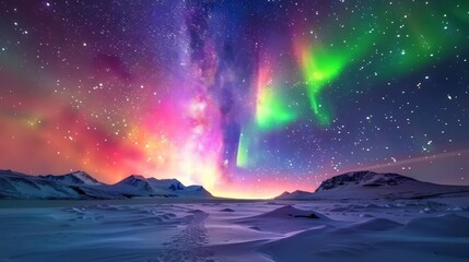 Aurora Borealis over Snowy Landscape