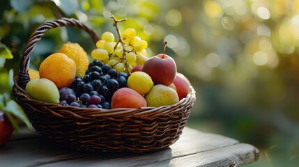 Naklejka premium Beautifully Arranged Fruit Basket with Fresh Varieties