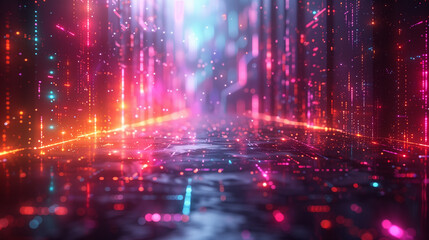Obraz premium Virtual Reality Environment with Floating Digital Elements and Neon Colors