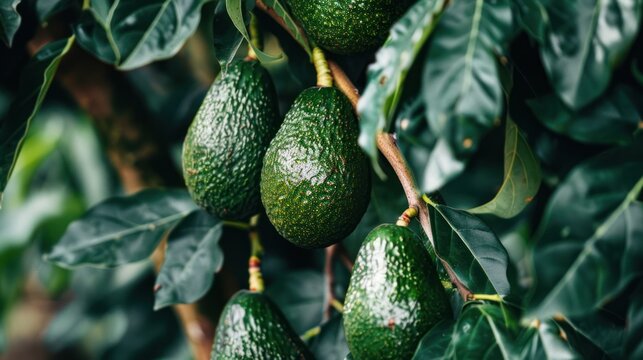 Ripe Avocados on a Tree Branch