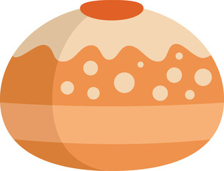 Round challah bread loaf with icing is a traditional jewish food served during shabbat dinner and holiday celebrations