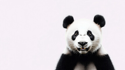 Fototapeta premium A close-up of a cheerful giant panda against a soft, neutral background.