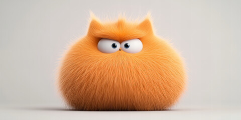 Fototapeta premium Banner capturing fluffy orange creature glaring against neutral backdrop exuding charm