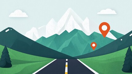 Scenic Road Through Mountain Landscape with Markers