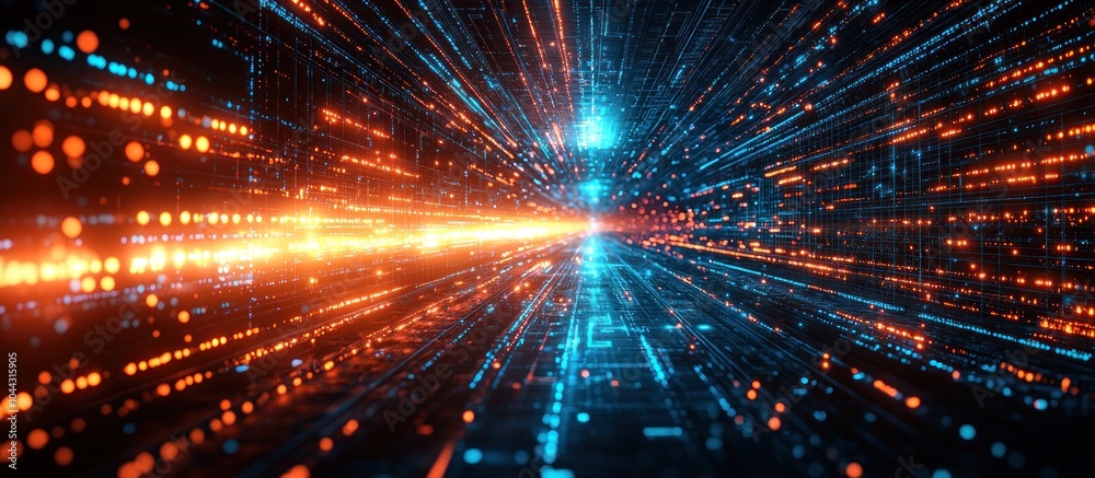 Poster Abstract Digital Network Tunnel with Glowing Lines and Lights