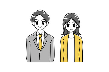スーツ姿の若いビジネスパーソンのイラスト(イエロー、グレー)