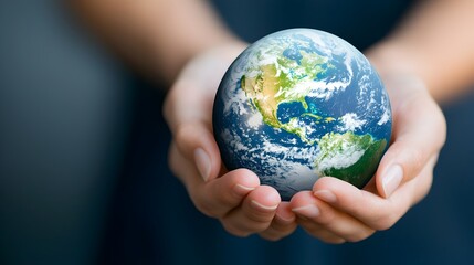Softly Glowing Illuminated Globe of the Earth Held Gently in Caring Hands Representing the Concept of Global Responsibility Unity and a Vision for Peace
