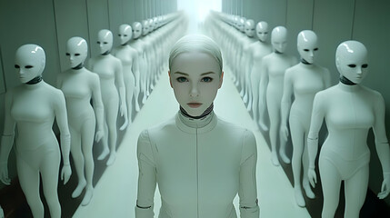 Obraz premium Humanoid Robot in a White Jumpsuit - Futuristic Illustration